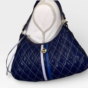 Victoria’s Secret Quilted Navy Blue Shoulder Bag w/ Heart Charm Y2K Vintage